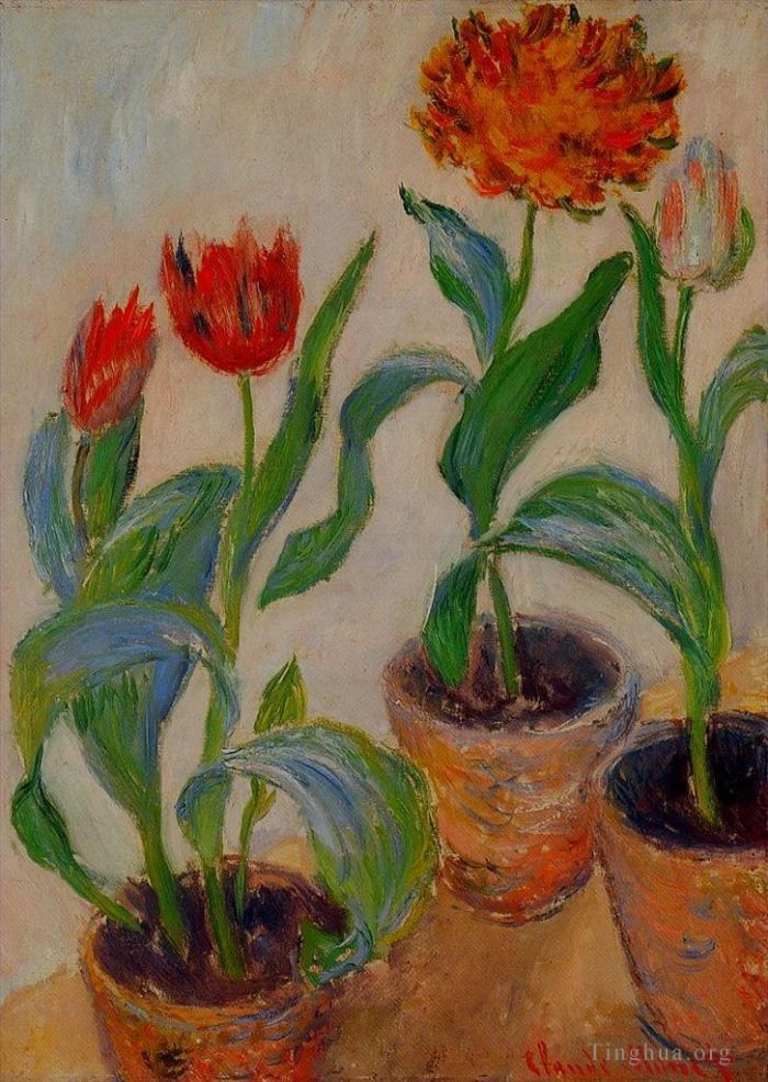 Claude Monet Various Paintings - Three Pots of Tulips