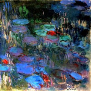 Artist Claude Monet's Work - Water Lilies Reflections of Weeping Willows right half
