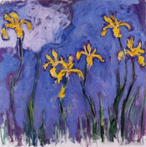 Artist Claude Monet's Work - Yellow Irises with Pink Cloud