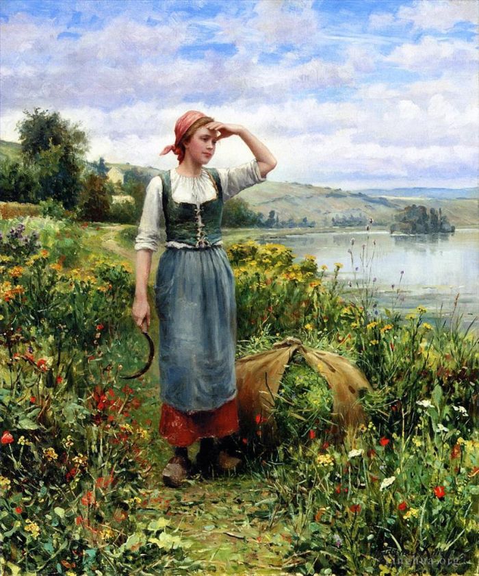 Daniel Ridgway Knight Oil Painting - A Field of Flowers
