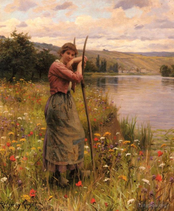 Daniel Ridgway Knight Oil Painting - A Moment Of Rest