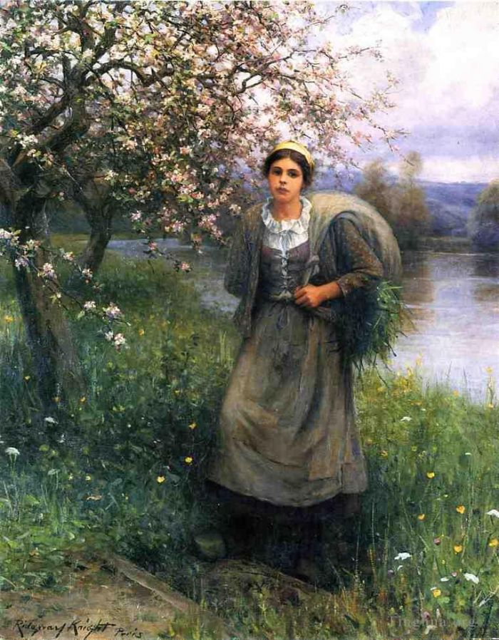 Daniel Ridgway Knight Oil Painting - Apple Blossoms in Normandy