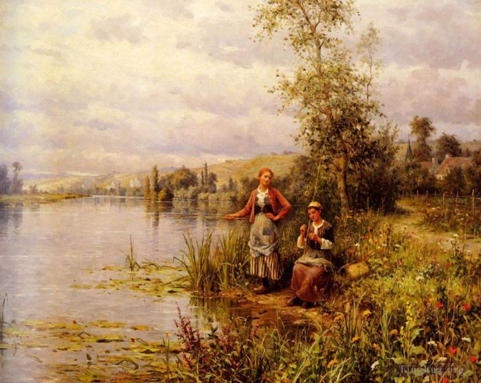 Daniel Ridgway Knight Oil Painting - Aston Country Women After Fishing On A Summer Afternoon