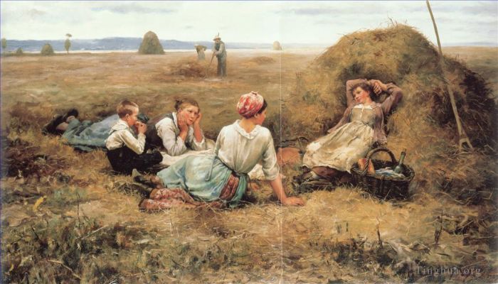 Daniel Ridgway Knight Oil Painting - DR The Harvesters Resting detail