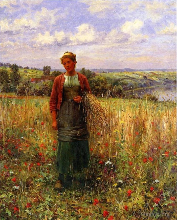 Daniel Ridgway Knight Oil Painting - Gathering Wheat
