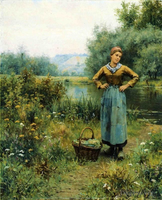 Daniel Ridgway Knight Oil Painting - Girl in a Landscape