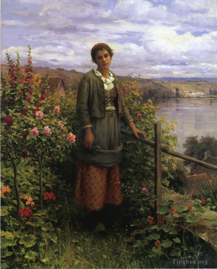 Daniel Ridgway Knight Oil Painting - In Her Garden