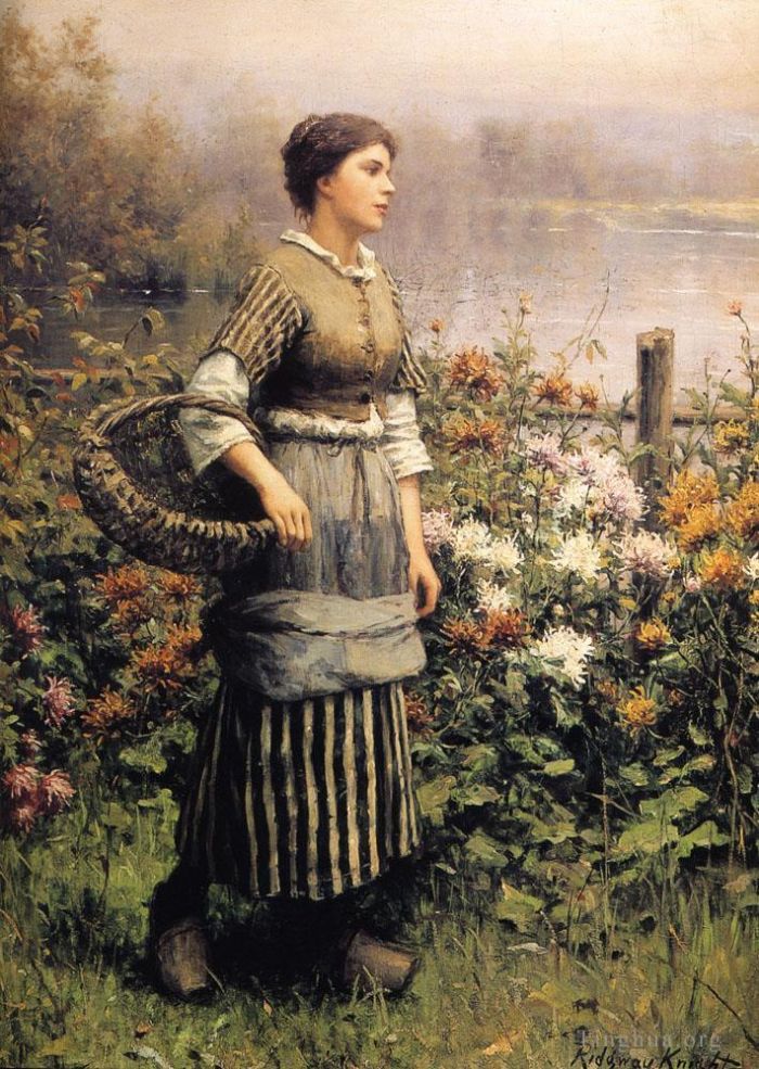Daniel Ridgway Knight Oil Painting - Maid Among the Flowers