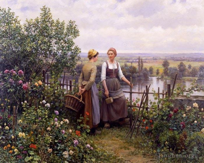 Daniel Ridgway Knight Oil Painting - Maria and Madeleine on the Terrace