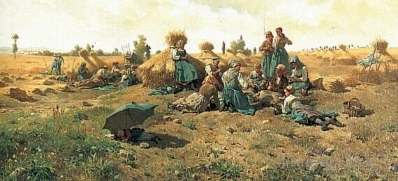 Daniel Ridgway Knight Oil Painting - Peasants Lunching in a Field