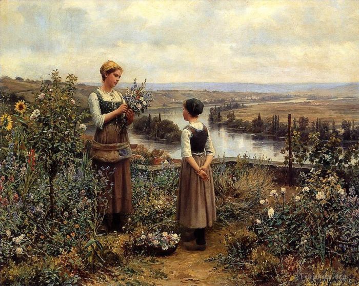 Daniel Ridgway Knight Oil Painting - Picking Flowers