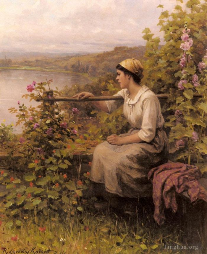 Daniel Ridgway Knight Oil Painting - Resting In The Garden