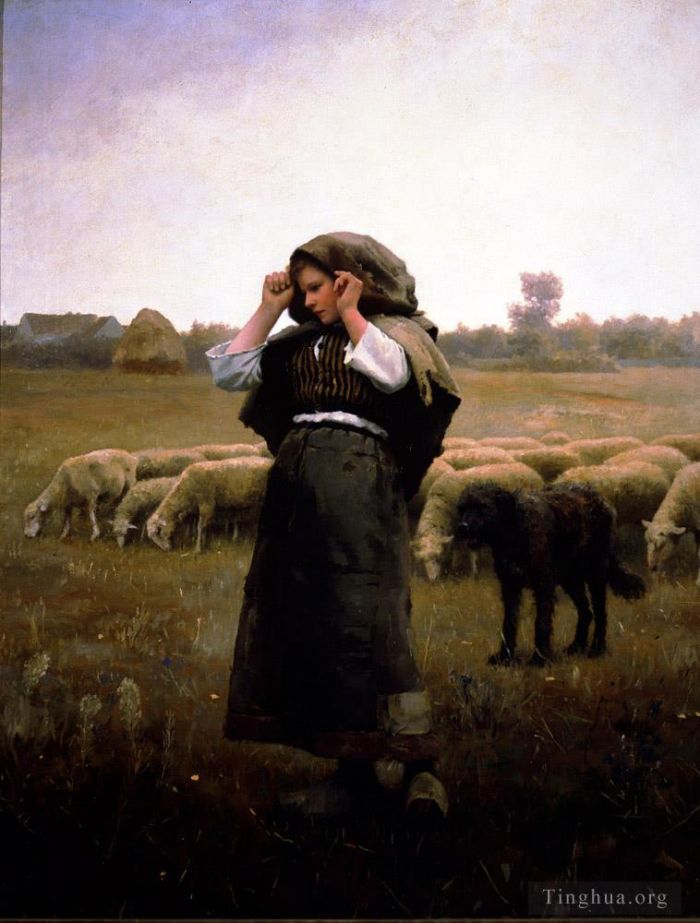 Daniel Ridgway Knight Oil Painting - Shepardess and her Flock