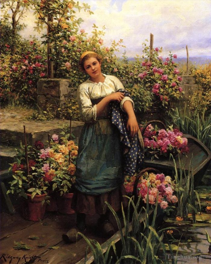 Daniel Ridgway Knight Oil Painting - The Flower Boat