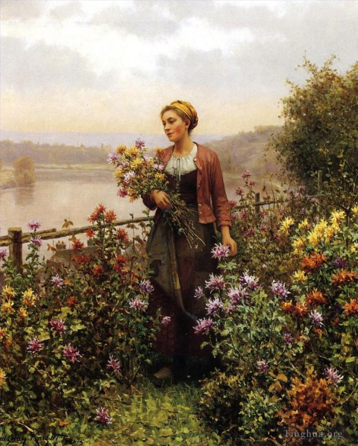 Daniel Ridgway Knight Oil Painting - Woman in a Garden