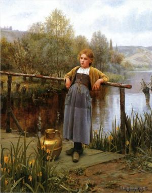 Artist Daniel Ridgway Knight's Work - Young Girl by a Stream