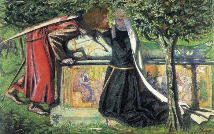 Dante Gabriel Rossetti Oil Painting - Arthurs Tomb The Last Meeting of Lancelot and Guinevere