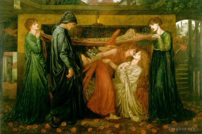 Dante Gabriel Rossetti Oil Painting - Dantes Dream at the Time of the Death of Beatrice