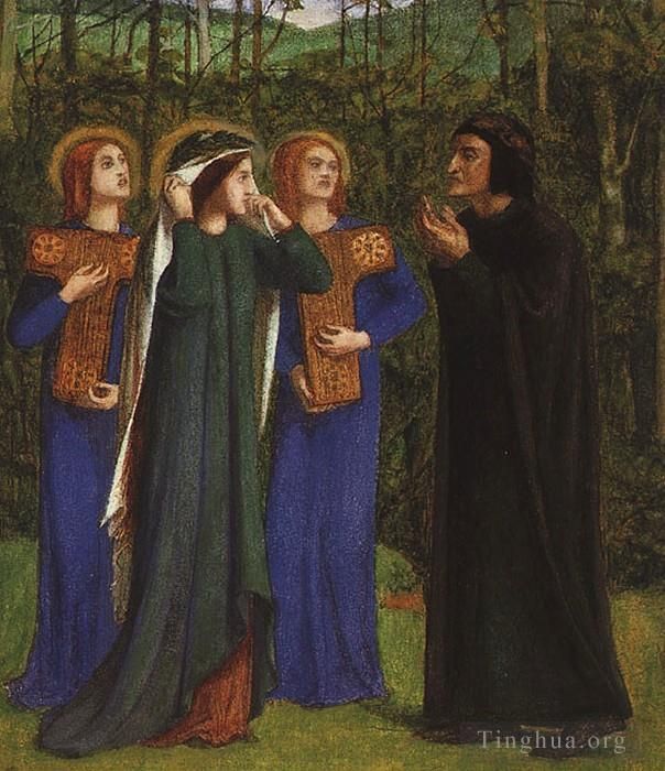 Dante Gabriel Rossetti Oil Painting - The Meeting of Dante and Beatrice in Paradise