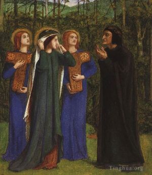 Artist Dante Gabriel Rossetti's Work - The Meeting of Dante and Beatrice in Paradise