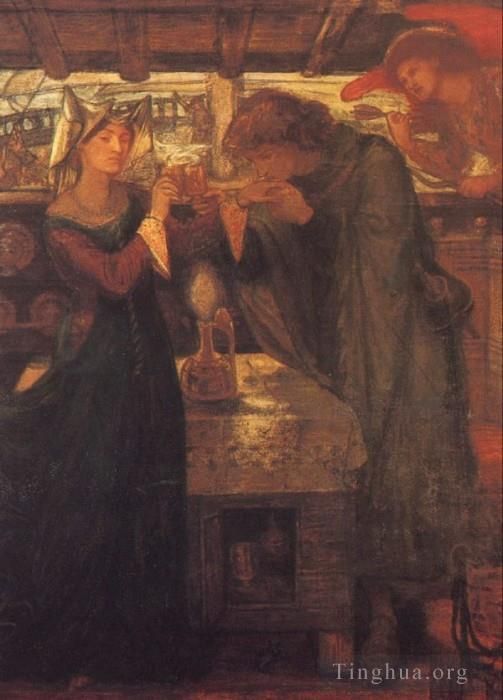 Dante Gabriel Rossetti Oil Painting - Tristram and Isolde Drinking the Love Potion