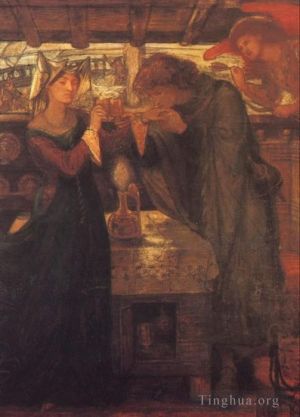 Artist Dante Gabriel Rossetti's Work - Tristram and Isolde Drinking the Love Potion