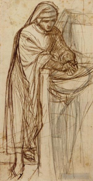 Artist Dante Gabriel Rossetti's Work - Study For Dante At Verona With A Preliminary