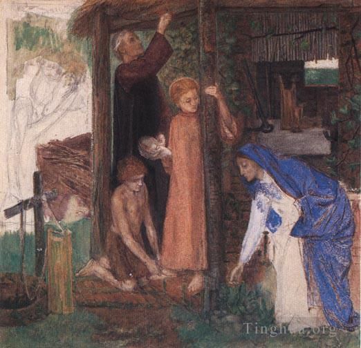 Dante Gabriel Rossetti Various Paintings - The Passover in the Holy Family Gathering Bitter Herbs