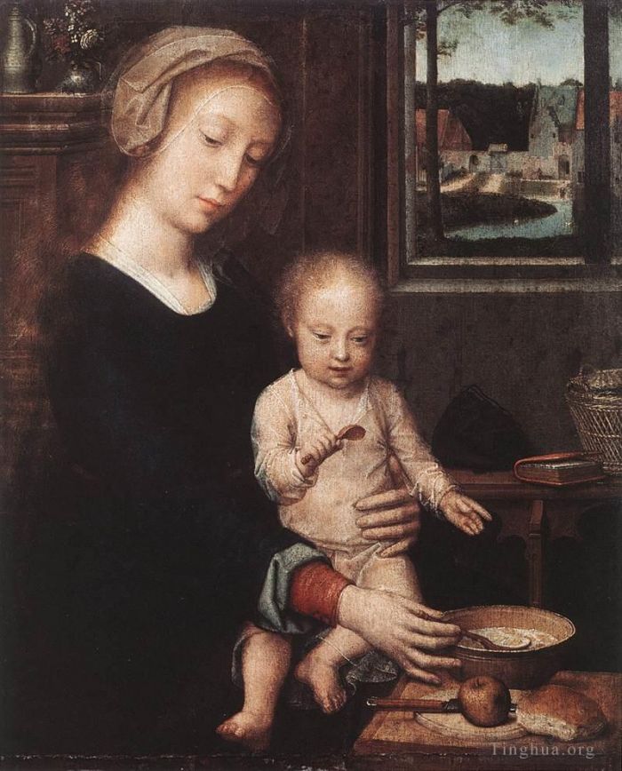 Gerard David Oil Painting - Madonna and Child with the Milk Soup