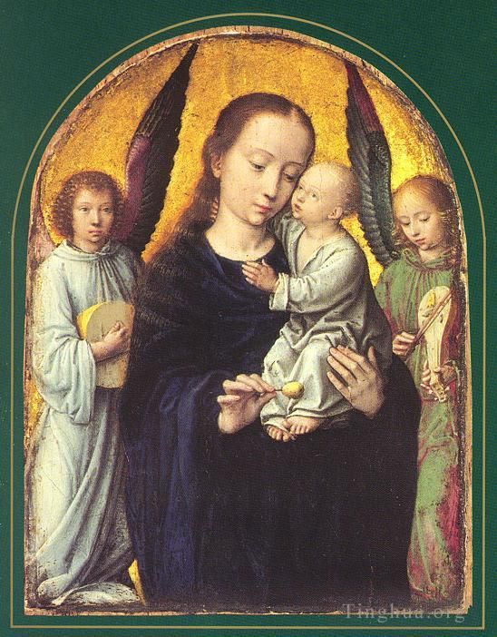 Gerard David Oil Painting - Mary and Child with two Angels Making Music