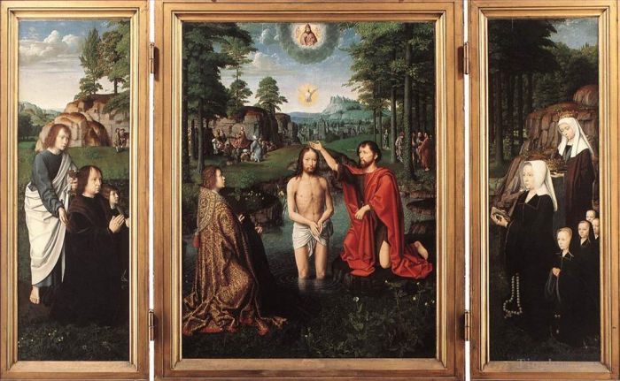 Gerard David Oil Painting - Triptych of Jan Des Trompes