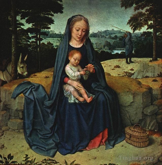 Gerard David Oil Painting - The rest on the flight into egypt wga