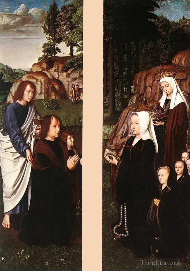 Gerard David Oil Painting - Triptych of jean des trompes