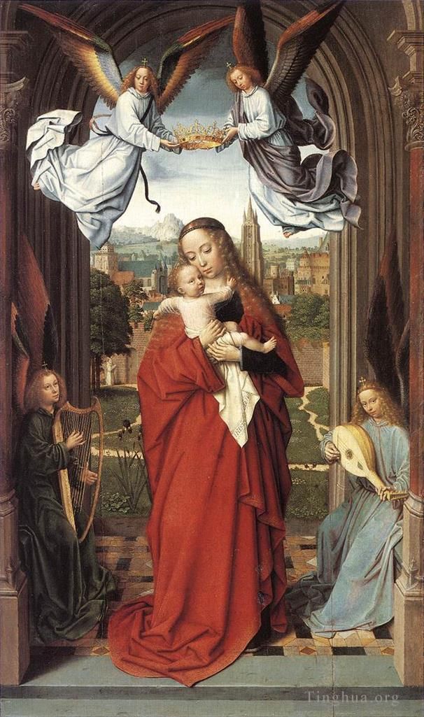 Gerard David Oil Painting - Virgin and child with four angels wga