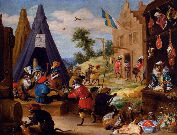 David Teniers the Younger Oil Painting - A Festival Of Monkeys