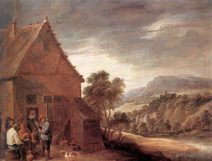 David Teniers the Younger Oil Painting - Before The Inn
