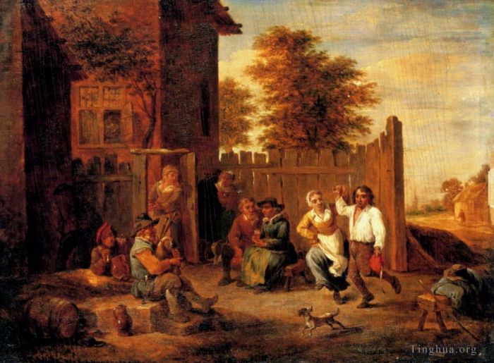 David Teniers the Younger Oil Painting - Peasants Merrymaking Outside An Inn