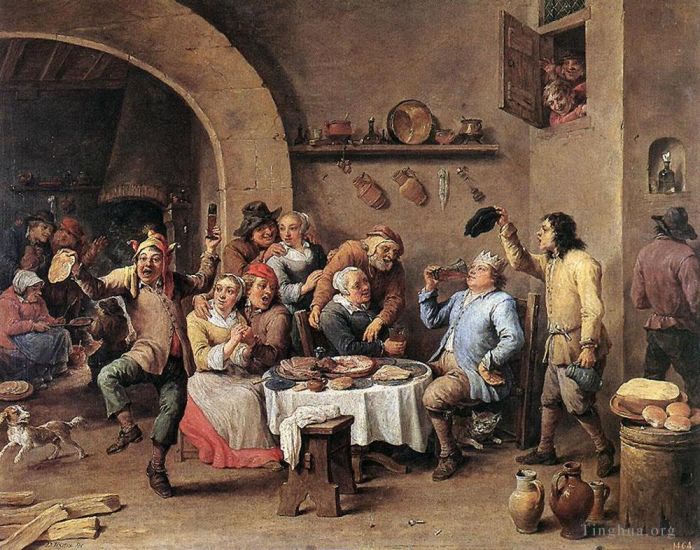David Teniers the Younger Oil Painting - Twelfth Night The King Drinks