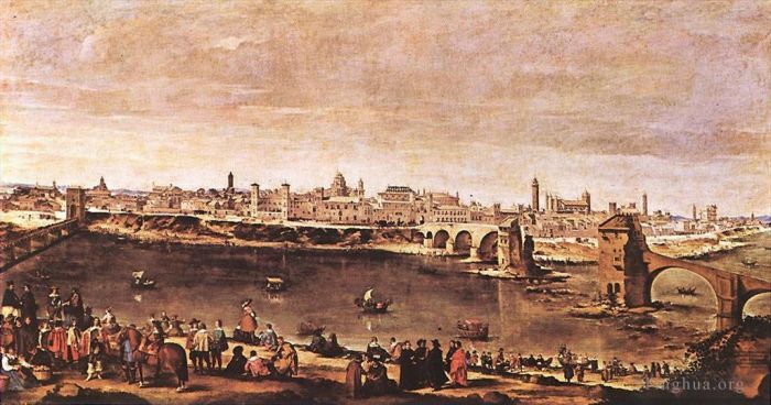 Diego Velazquez Oil Painting - View of Zaragoza