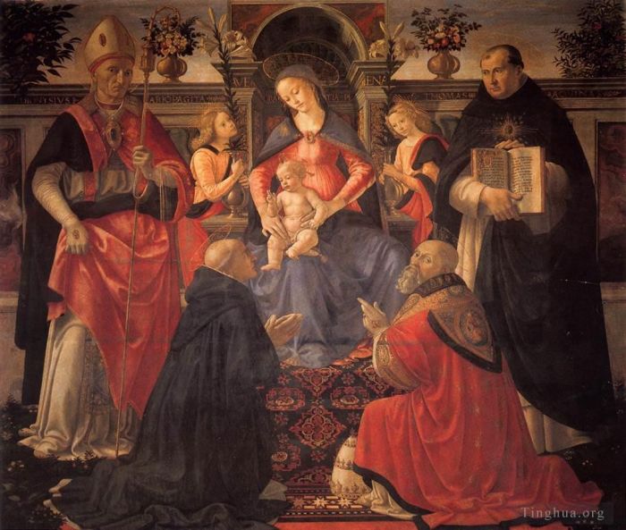 Domenico Ghirlandaio Oil Painting - Madonna And Child Enthroned Between Angels And Saints