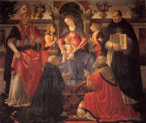 Artist Domenico Ghirlandaio's Work - Madonna And Child Enthroned Between Angels And Saints