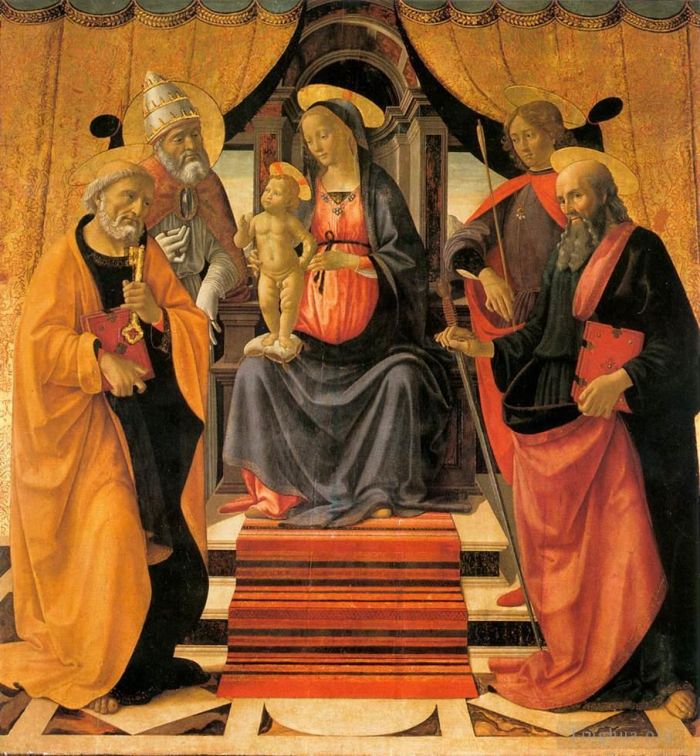 Domenico Ghirlandaio Oil Painting - Madonna And Child Enthroned With Saints
