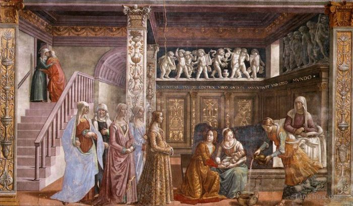 Domenico Ghirlandaio Various Paintings - Birth Of Mary