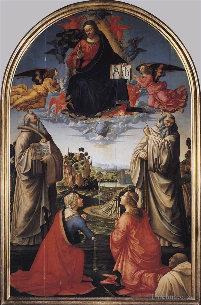 Domenico Ghirlandaio Various Paintings - Christ In Heaven With Four Saints And A Donor