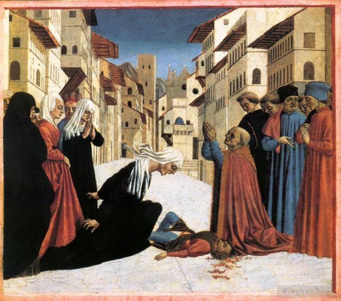 Domenico Veneziano Various Paintings - St Zenobius Performs a Miracle