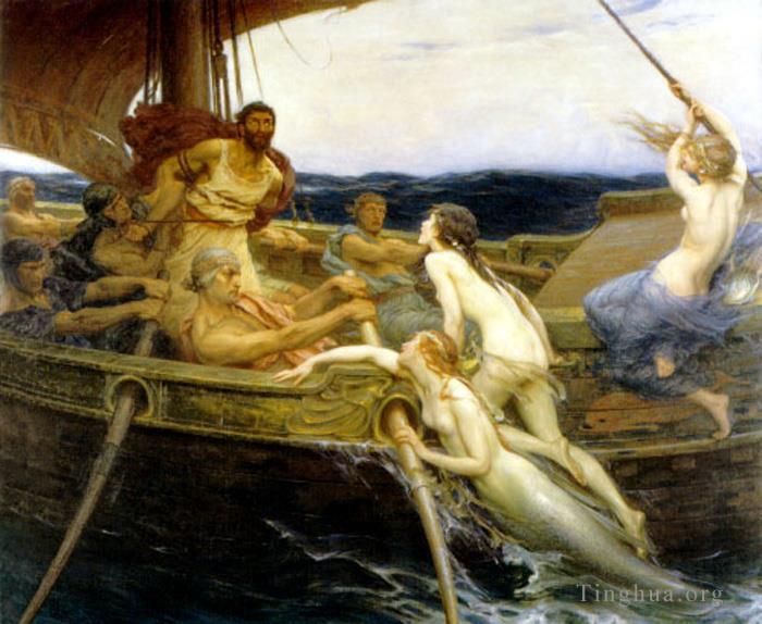 Herbert James Draper Oil Painting - James Ulysses and the Sirens