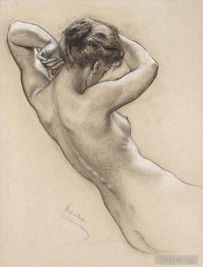 Herbert James Draper Various Paintings - Study of Florrie Bird for a water nymph in Prospero Summoning Nymphs and De