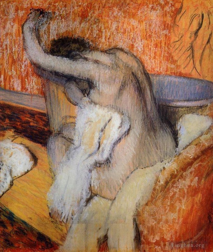 Edgar Degas Various Paintings - After the Bath Woman Drying Herself