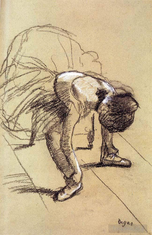 Edgar Degas Various Paintings - Seated Dancer Adjusting Her Shoes