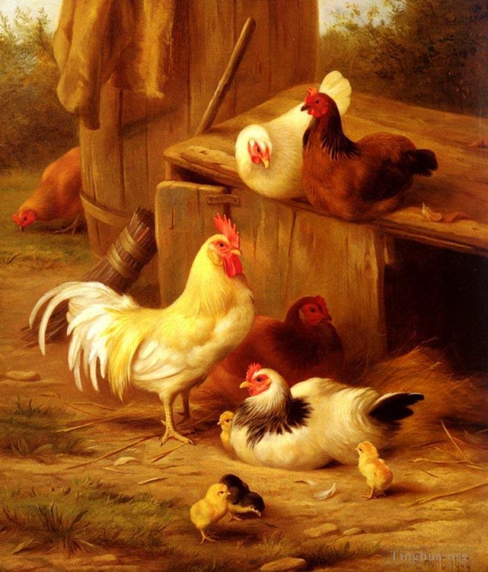 Edgar Hunt Oil Painting - Chickens And Chicks
